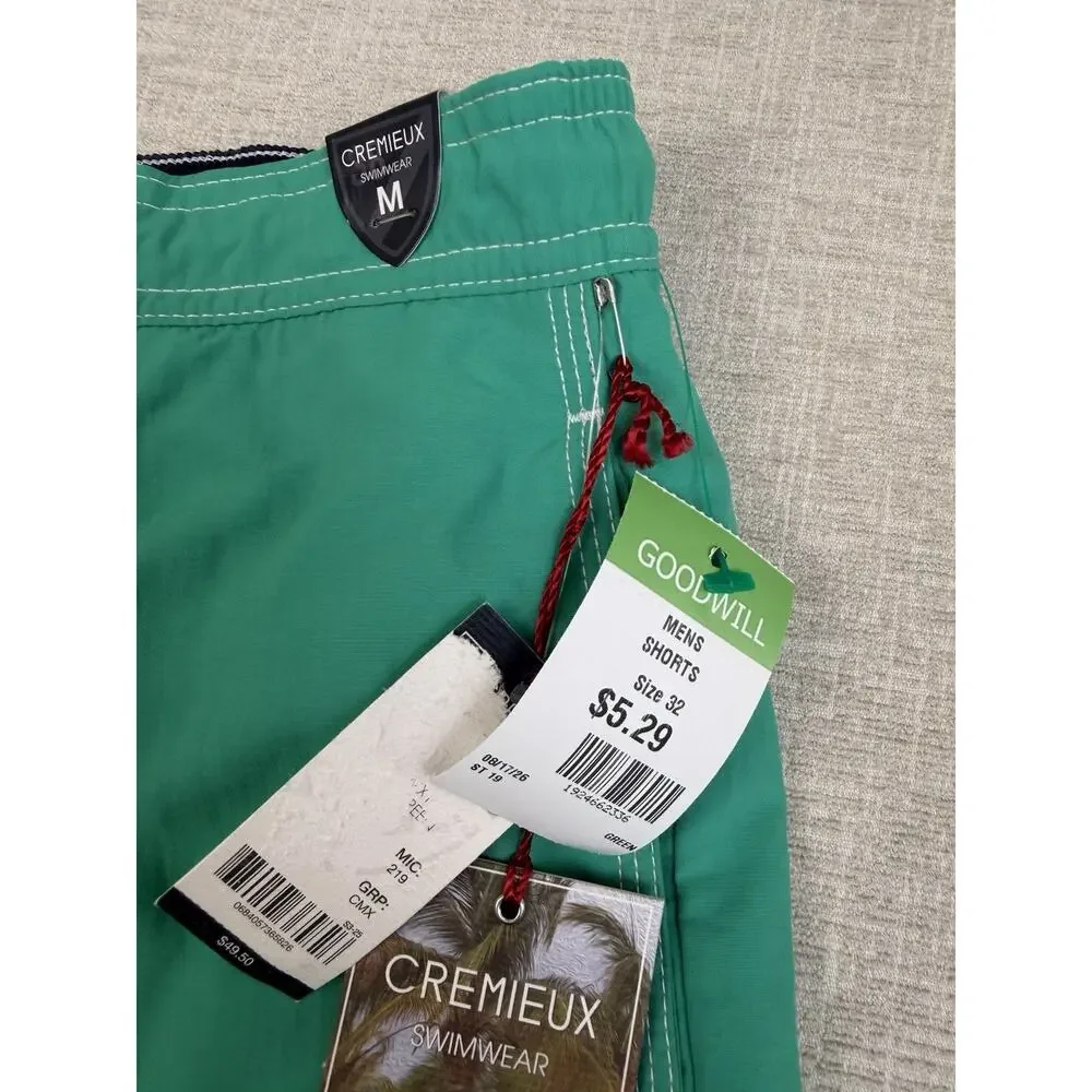 Cremieux Men’s Swim Trunks Medium Green Cargo Board Shorts Mesh Lined NWT